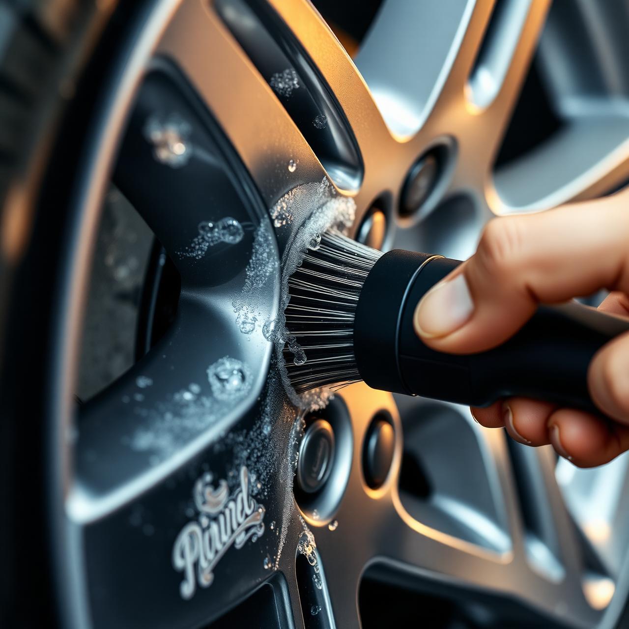 Detail brush cleaning an alloy wheel
